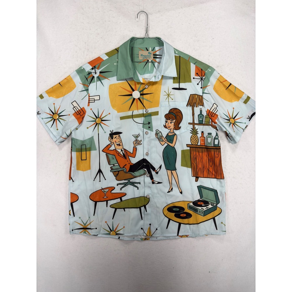 Royaura Hawaiian Shirt XL Mid Century Modern MCM Cocktail Party Atomic Starburst